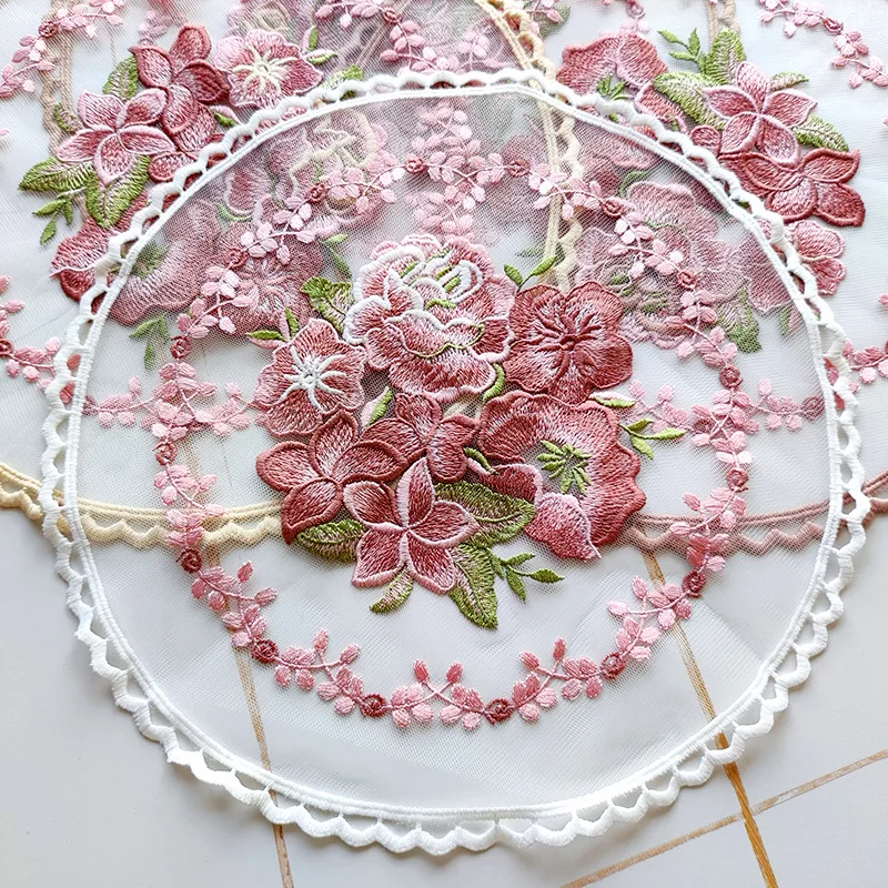 28cm Round Hollow Lace Color Coaster Embroidery Flower Placemat Mug Dining Coffee Table Cup Mat Wedding Home Kitchen Decoration