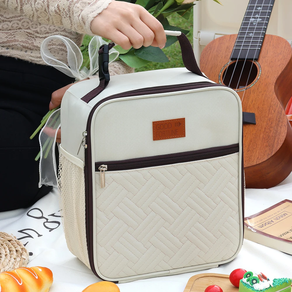 Large Capacity Lunch Bag Portable Picnic Food Storage Bag with Handle Multi-functional Insulated Multiple Pockets Lunch Bags