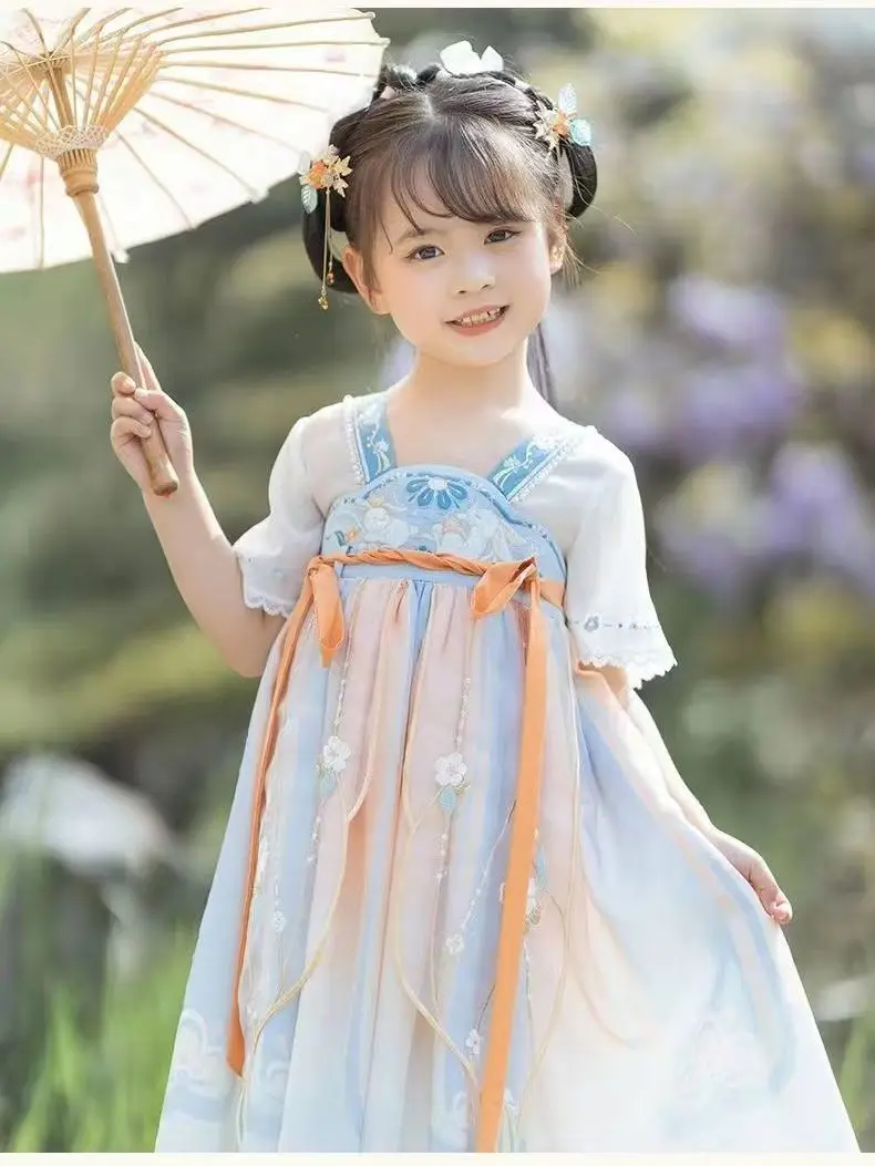 فستان ملابس صينية قديمة فائقة الجنية للفتيات ، فستان الأميرة الصغيرة ، ملابس أداء للأطفال ، الصيف