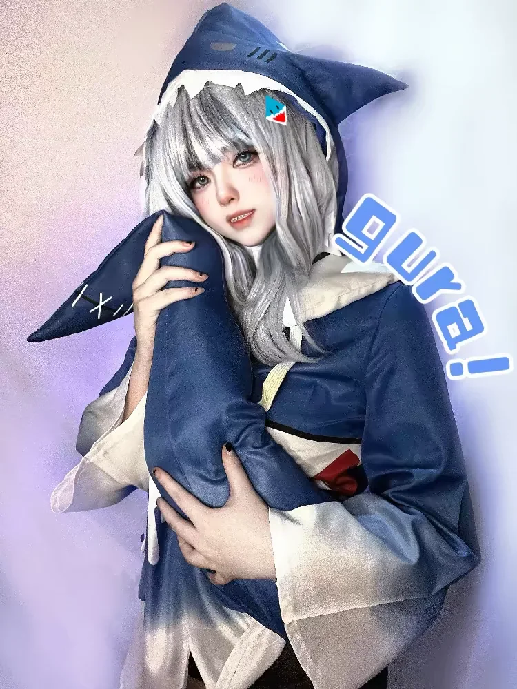 

in stock Hololive ENG Gawr Gura Cosplay Costume Cute Shark Costume Hoodie For Women Halloween Youtuber Cosplay