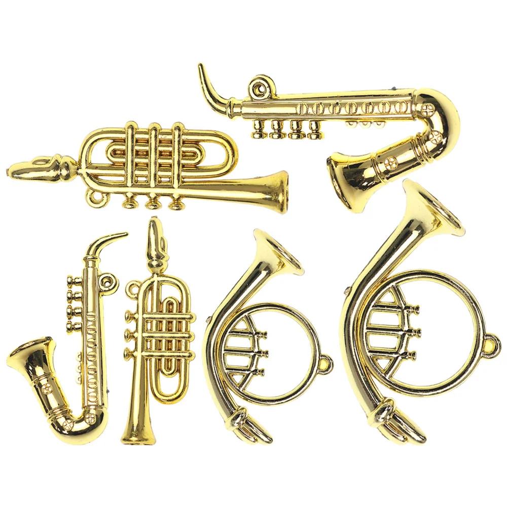 6 Pcs Mini Musical Instrument Miniature Saxophone Trumpet Decorative Ornaments House Instruments Suite Golden Plastic for