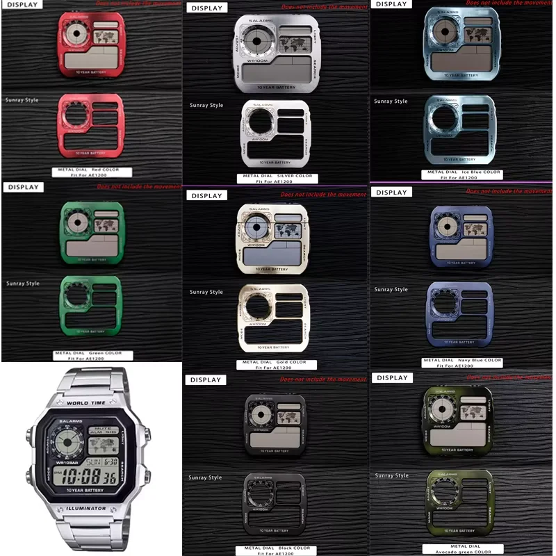 AE1200 DIY Metal Dial For Casio 3299 AE-1200 Copper Dial Mod kit Replacement Watch Faces Metal Sun Pattern Watch Accessories