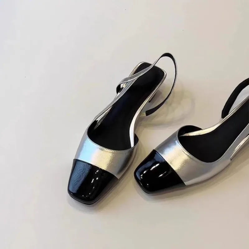 

New Gentle Elegance Women's Sandals Open Toe Chunky Heel Square Head Splicing Single Shoes Black Comfortable Casual Style