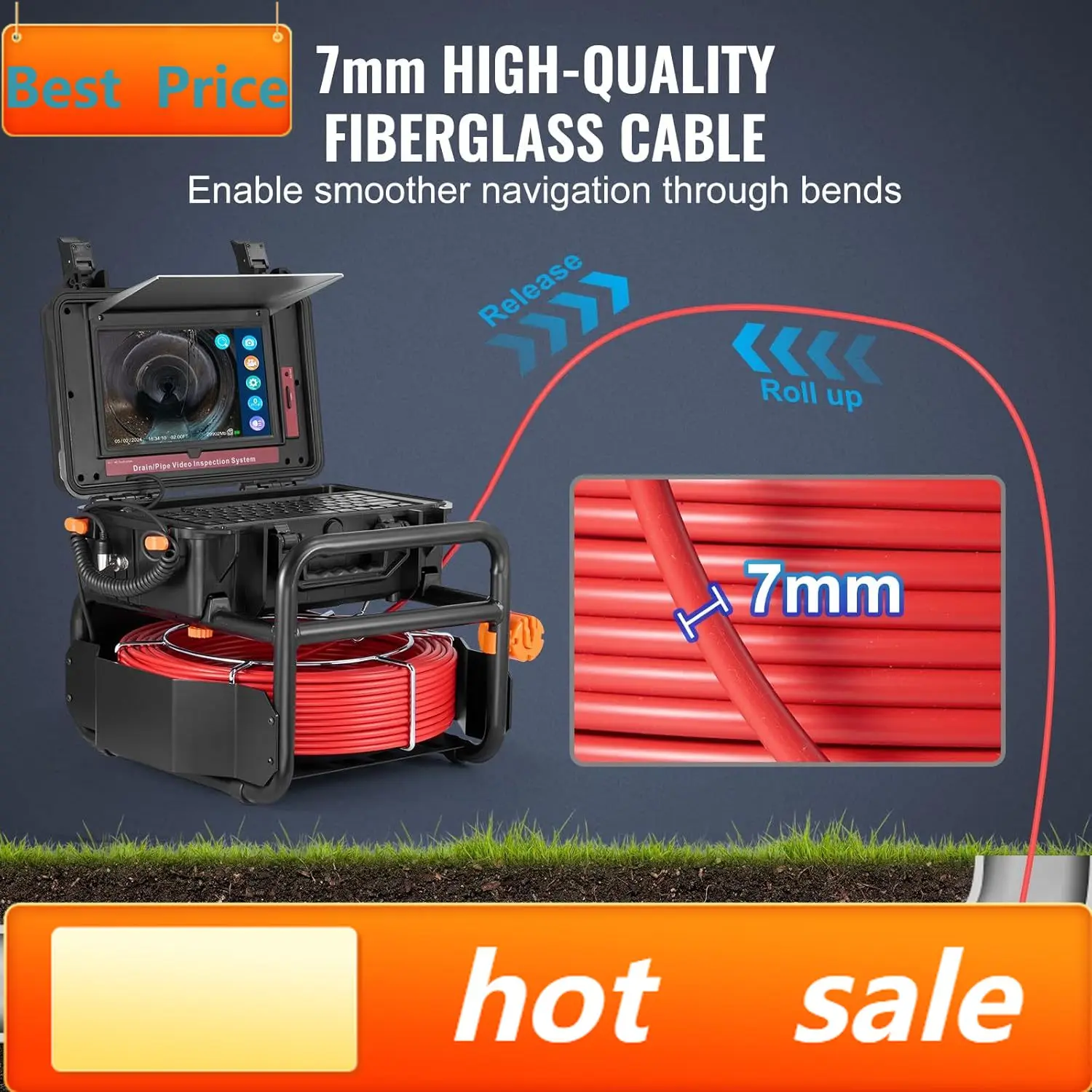 

VEVOR Sewer Camera, 165 ft/50m, Self-Leveling Drain Camera with 10.1" Touchscreen, 512Hz Transmitter & Distance Counter, IP67 Sn