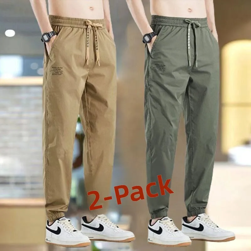 Men's Casual Summer Ice Silk Work Pants Loose Fit Comfortable Breathable Sweatpants Elastic Waist Cargo Pants for Labor