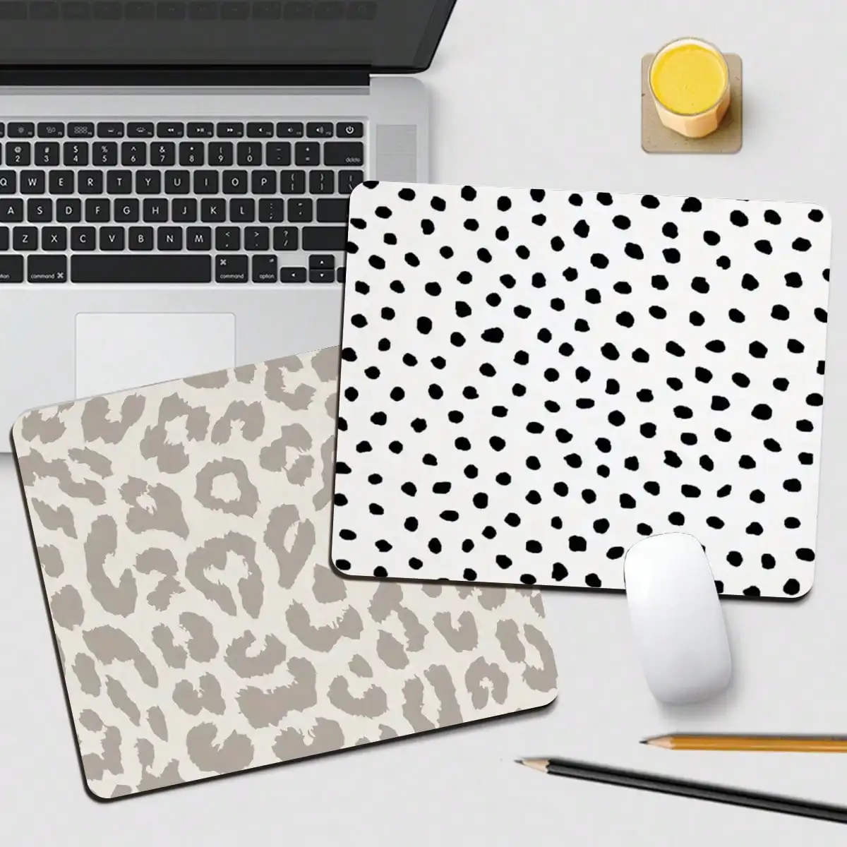 Gray Leopard Print Design Cute Square Pattern Mouse Pad Computer Mousepad Dirt Anti-Slip Mechanical Keyboard Laptop Mat Desk Rug