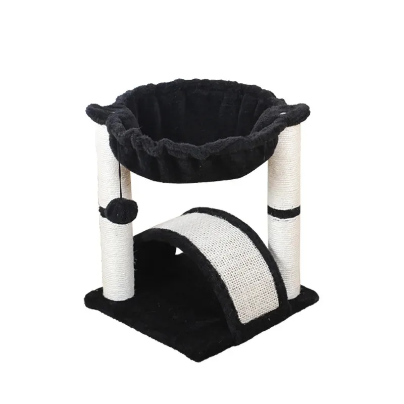 

Three-Layer Integrated Cat Rack Climbing Toy Wood Nest and Scratcher Pet Gray Cat Tower With Hammock and Scratching Posts