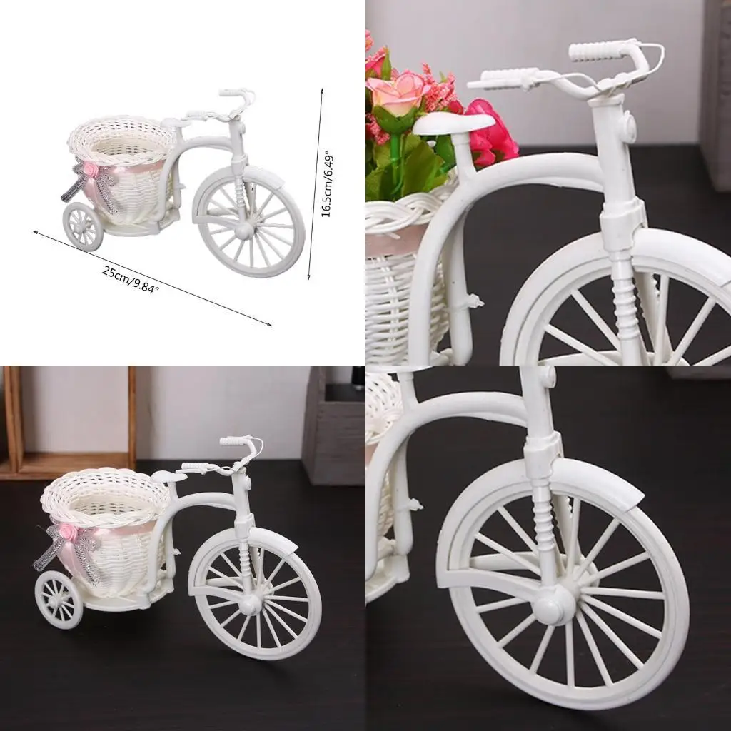 

G6KF Creative Bicycle Decorative Flower Basket Nostalgic Bicycle Tricycle Ornament Pink Photo Prop for Office Home Decora