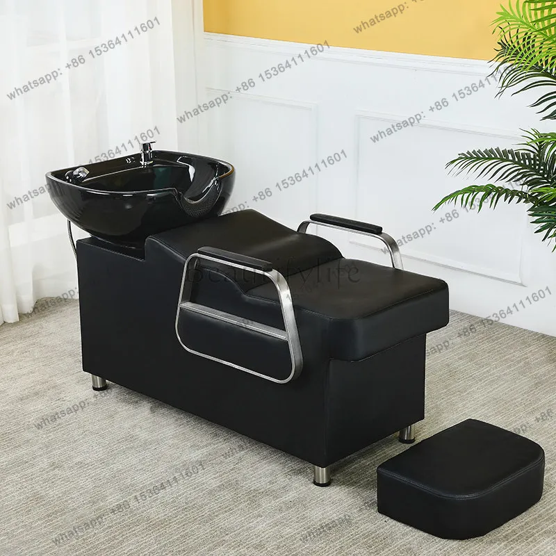 LJY Luxury Beauty Shampoo Chair Modern Salon Head SPA Hairwashing Chair Ceramic Basin Dedicated Silla De Lavado De Cabello Furni 3