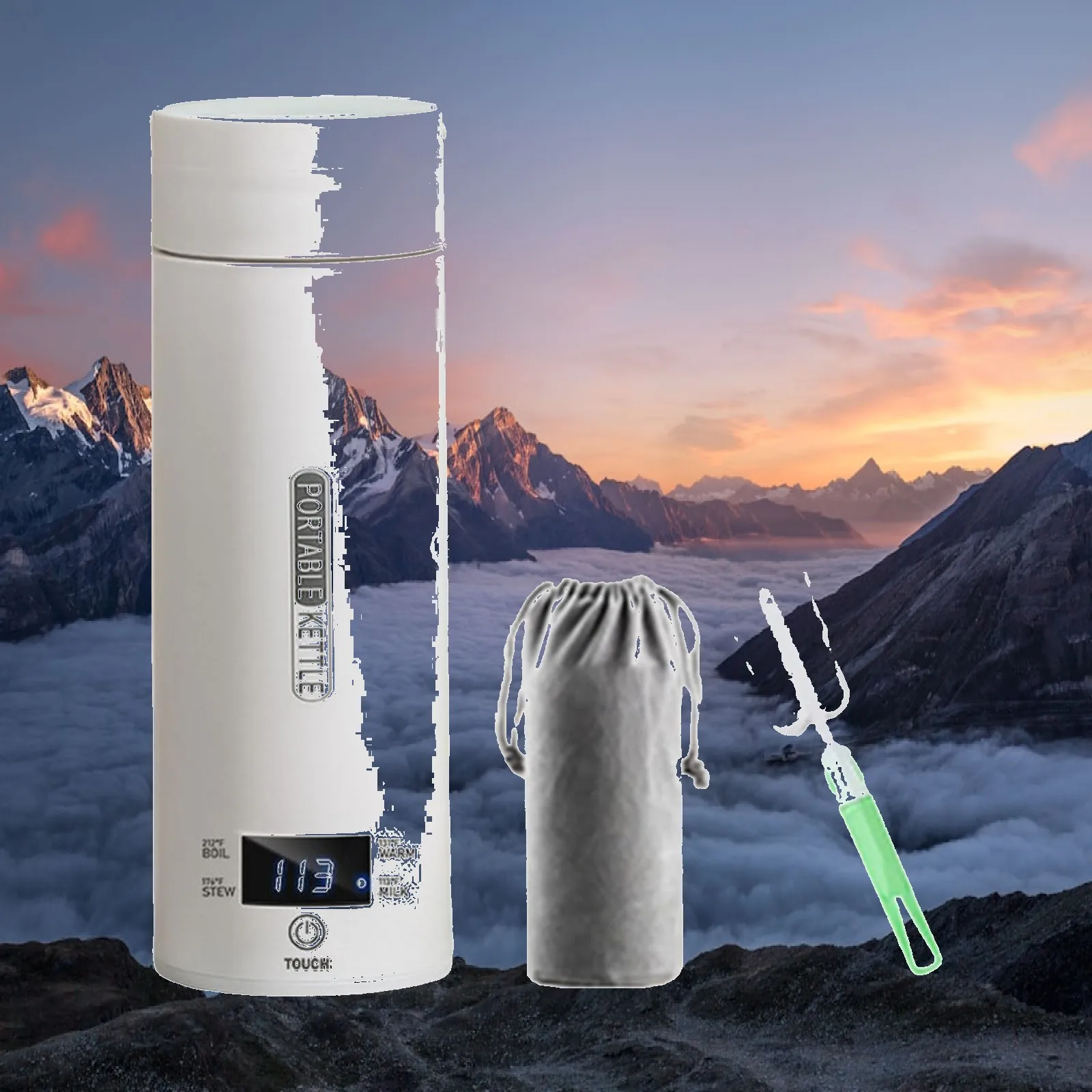 Electric Water Kettle Travel Portable Heating Cup 304 Stainless Steel Insulated Bottle with Touch Panel Adjustable Temp for
