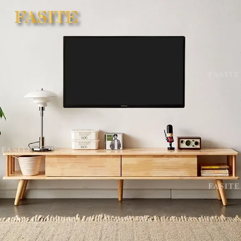 Solid Wood TV Stand for Living Room Modern Low Media Console Storage Cabinet Small Apartment Bedroom Floor Unit Simple Design