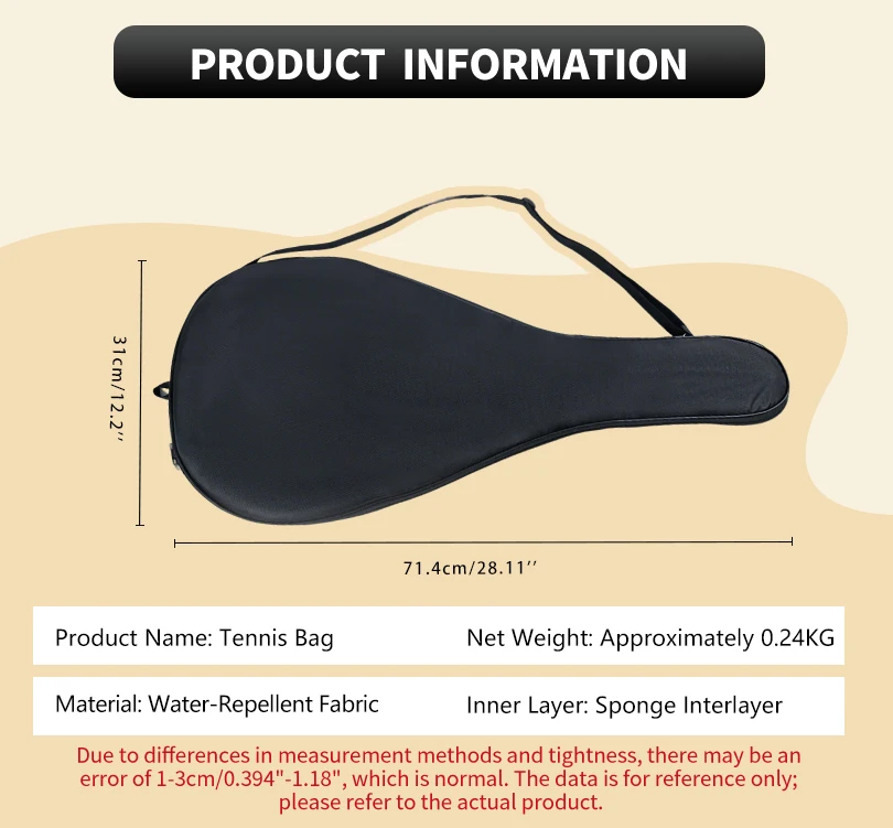 27inch Waterproof Adult Tennis Racket Cover Teenager 26inch 1 Pack Tennis Bag Unisex Tennis Shoulder Bags 75x32cm - view 6