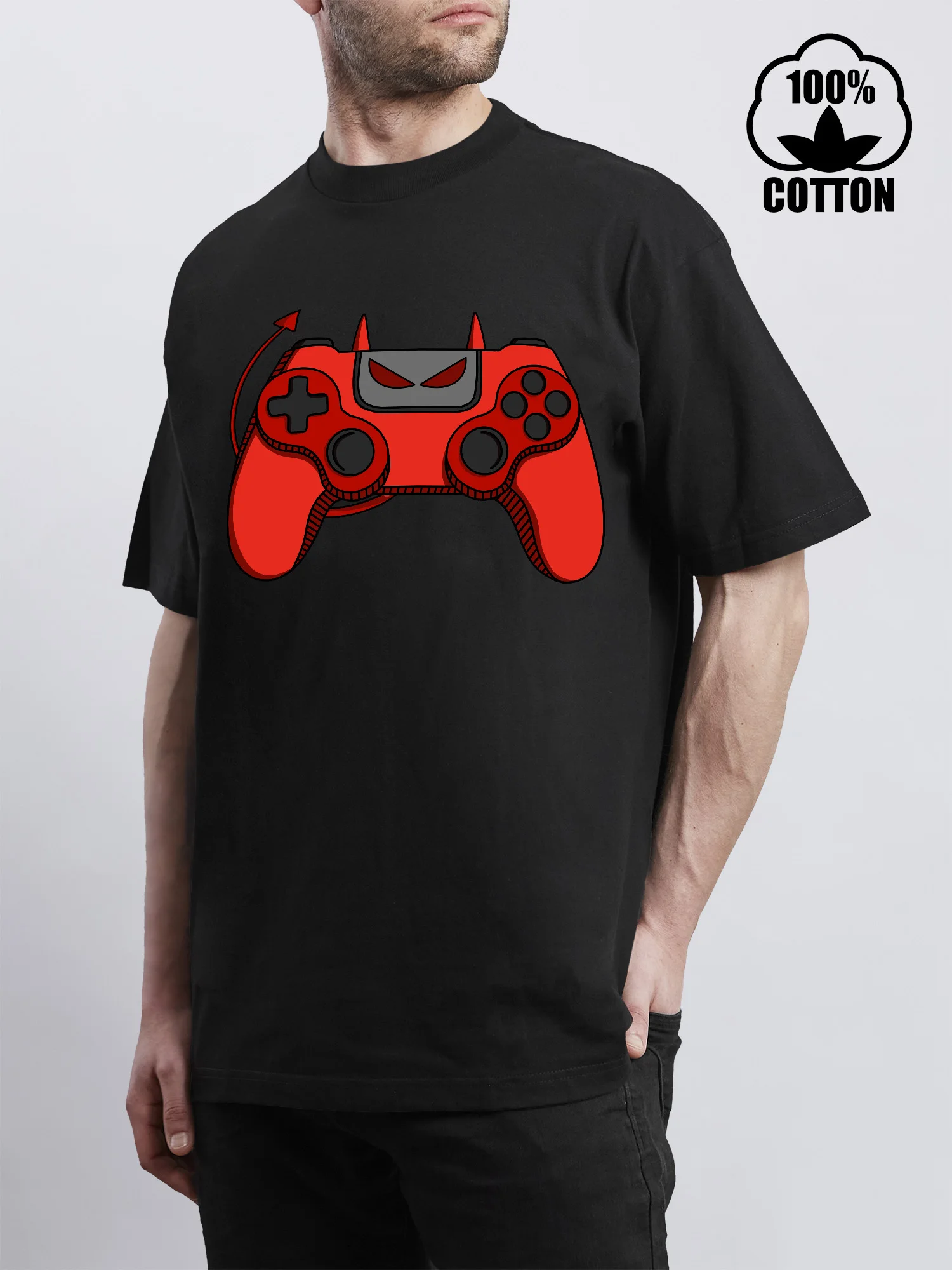 تي شيرت رجالي كلاسيكي من Gamepad Devil مميز بأكمام قصيرة ورقبة دائرية للرجال، تي شيرت رجالي من القطن الخالص #1