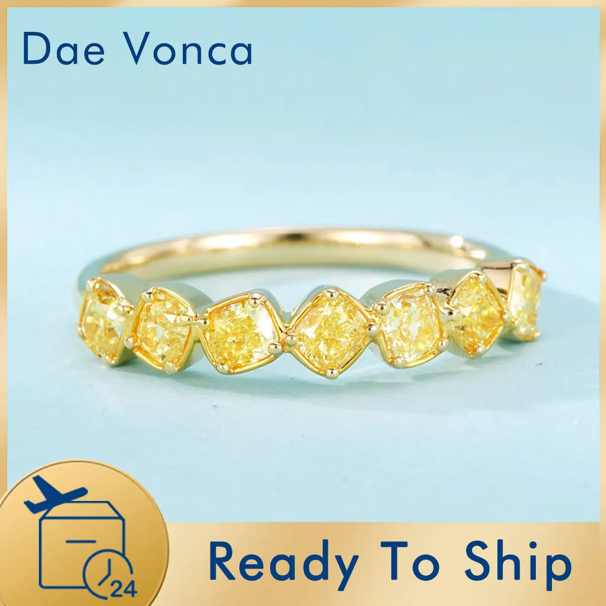 100% 18K Yellow Gold Diamond Wedding Ring Seven Yellow Cushion Lab Grown Diamond Ring For Women Fine Jewelry