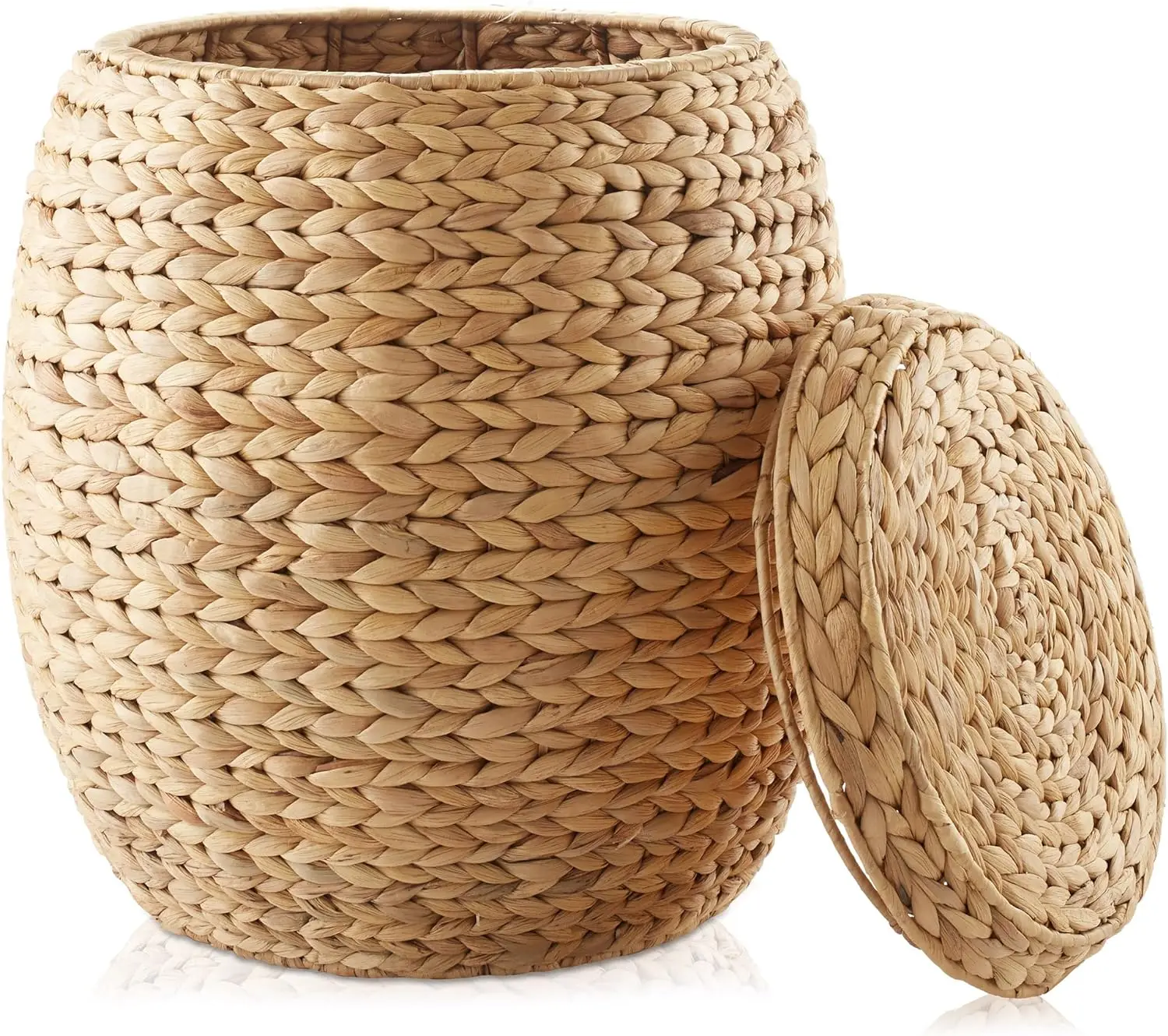 

Comfort corner Round Storage Basket with Lid - Natural, Handwoven Water Hyacinth Organizer for Laundry,Blankets, Plants Bedroom