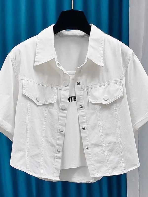 Korean Sle Summer ort Sve irt Jaet New Faion 2025  Workwear Top Small Size ort Outerwear  Collar