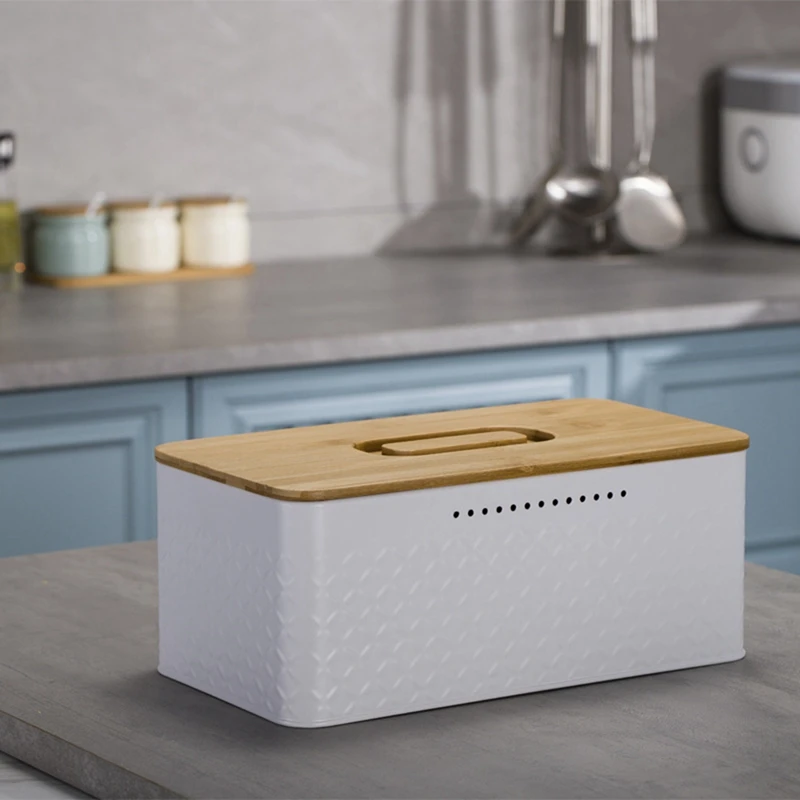 Bread Bin,Innovative Bread Box Thanks To Carbon Coating,With Integrated Ventilation Holes,Including Bamboo Lid