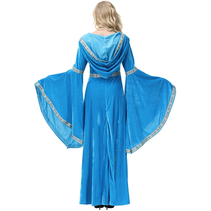 Costume medievale retrò Rosa Blu Corte Dr Tea Par Abito da principessa Abito con cappuccio Abito loween Abbigliamento da palcoscenico etnico da donna