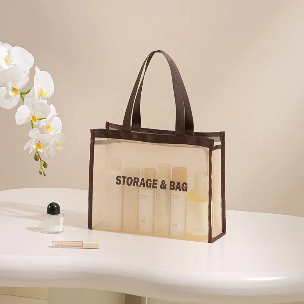 

New Mesh Makeup Wash Bag Large Capacity Swim Hollow Tote Bag Beach Waterproof Toiletry Storage Bag Handbag