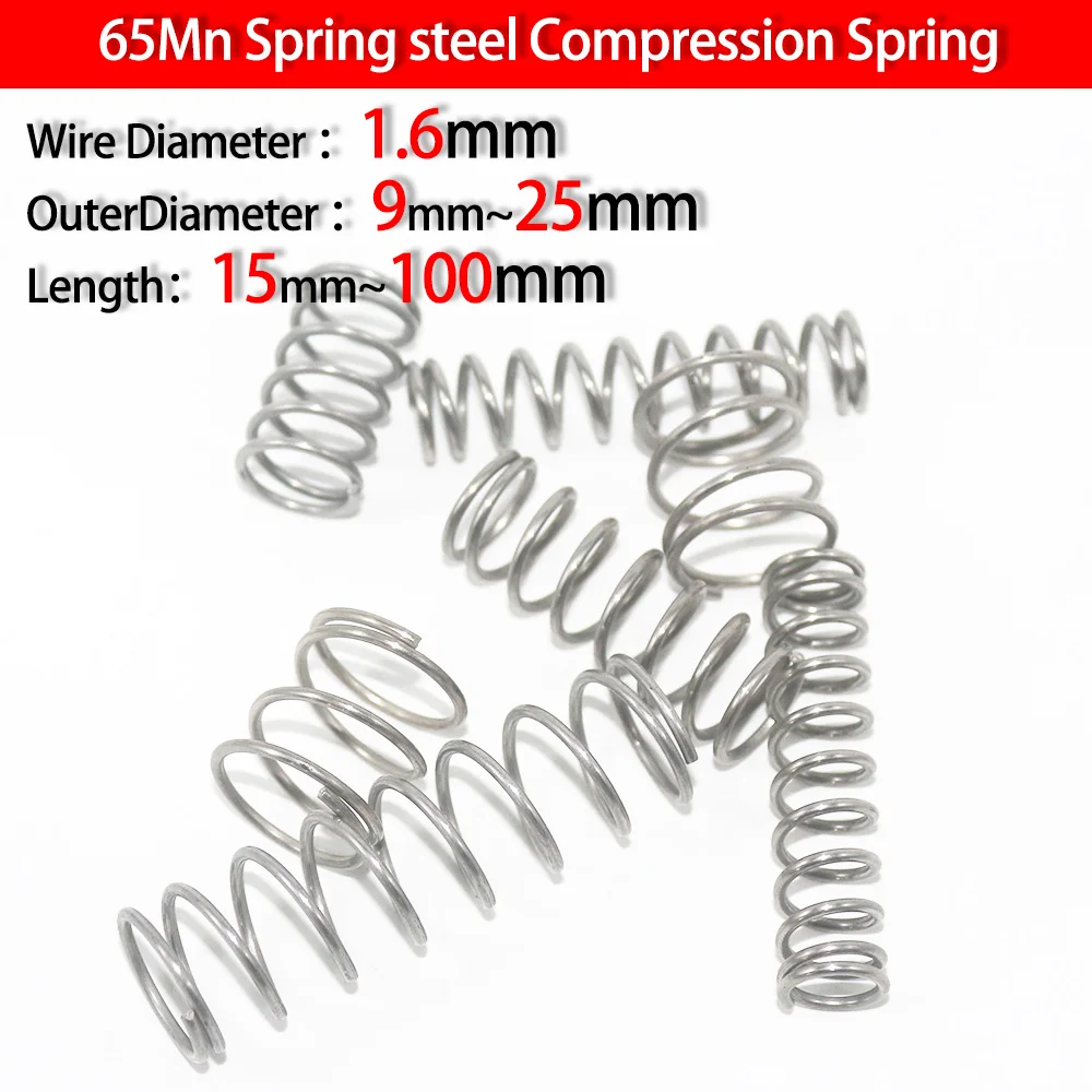 10Pcs 304 스테인레스 스틸 압축 스프링 리턴 스프링 스틸 와이어 직경 1.6mm 외경 9 ~ 25mm 길이 15mm ~ 100mm