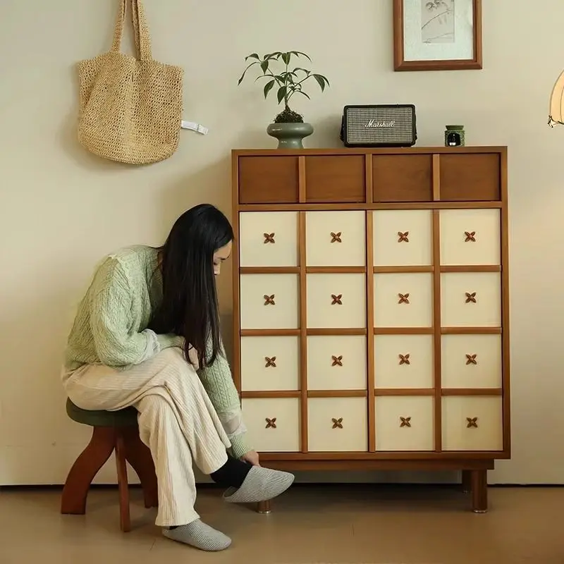 Scarpiera in legno massello con porta per uso domestico, armadio portaoggetti cinese retrò per ingresso