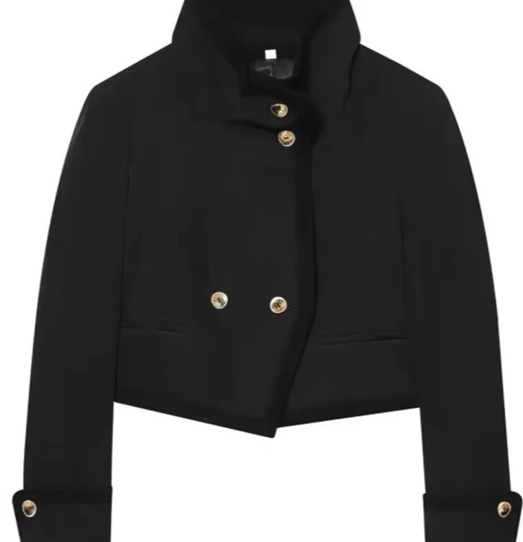 レディース新作カジュアルファッションダブルブレストボタンダウンショートジャケット（ストレートショルダー）