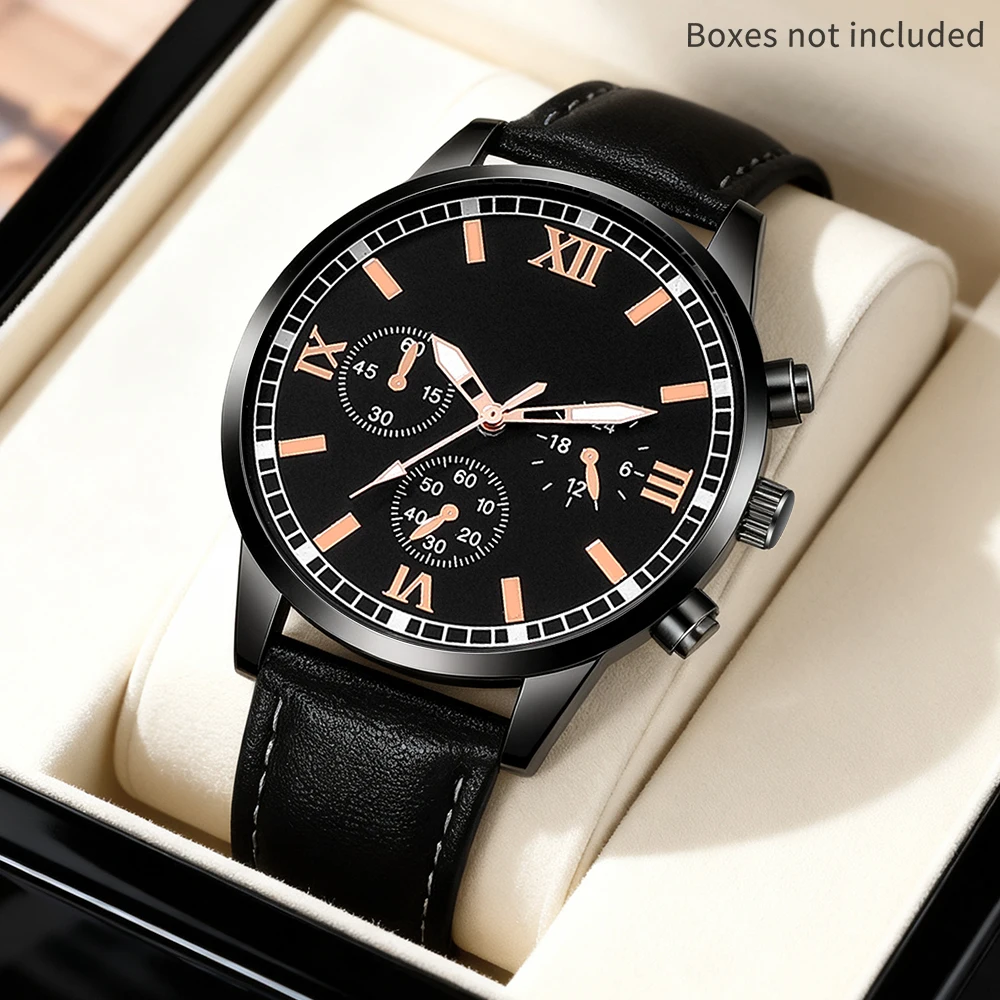 Fashionable new men's quartz watch PU leather watch, suitable for daily wear and holiday gifts