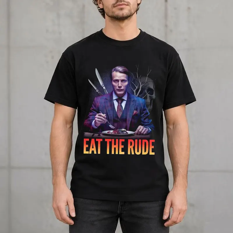 Hannibal Lecter Eat The Rude Graphic T-Shirt Horror TV Series Vintage Gothic Unisex Short Sleeve Tee, 100% cotton Casual Tops