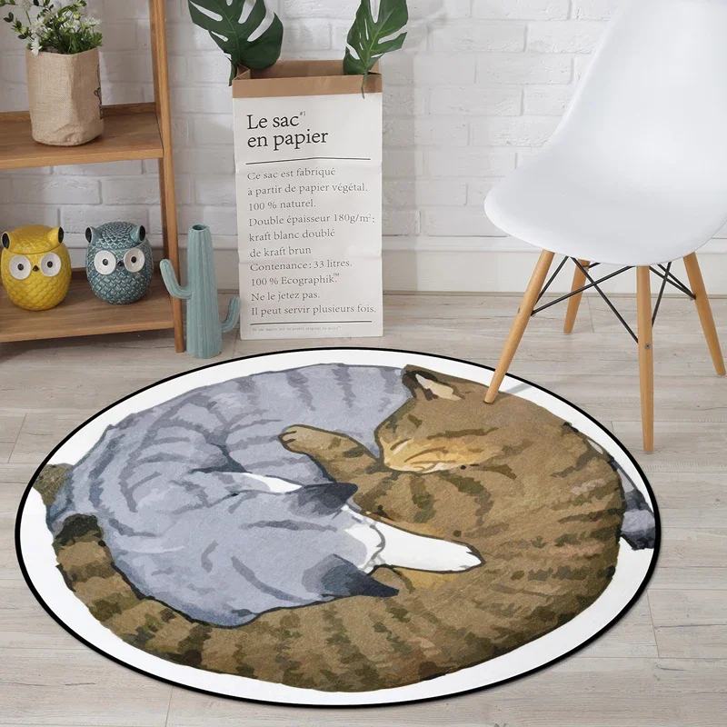 Cartoon Cat Round Carpet Living Room Soft Carpet Anti-slip Yoga Mat Room Decoration Mat New Year Gift Rugs For Bedroom Tapetes