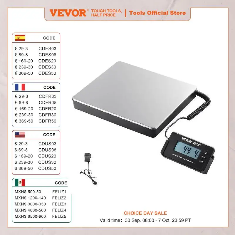 VEVOR Balanza Digital para Envíos Rango de 150g-200kg Báscula para Paquetes Precisión de 50 g Balanza Postal Digital Pantalla LCD para Equipajes Oficina de Correos Alimentada por CA/CC Certificado FCC