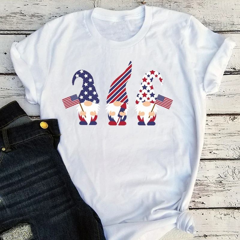 

Patriotic Gnomes with USA Flag Vintage Clothes Woman 4th of July 2022 Women Tee Independence Day Gnome Tees Classic L