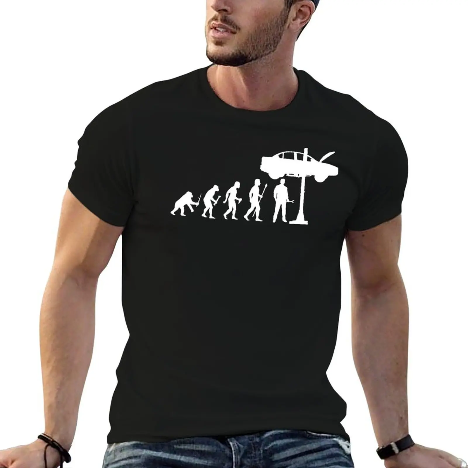 T-shirt drôle Evolution Of Man and Mechanic pour homme, t-shirts graphiques, t-shirt anime, t-shirt homme en coton