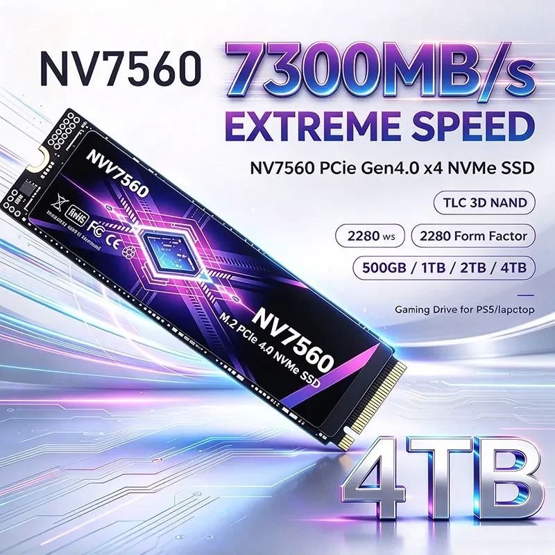 500GB 1TB 2TB NV7560 PCIe Gen4 NVMe SSD,M.2 2280 Internal Solid State Drive,7300MB/s Read for Gaming Desktop PS5 Laptop