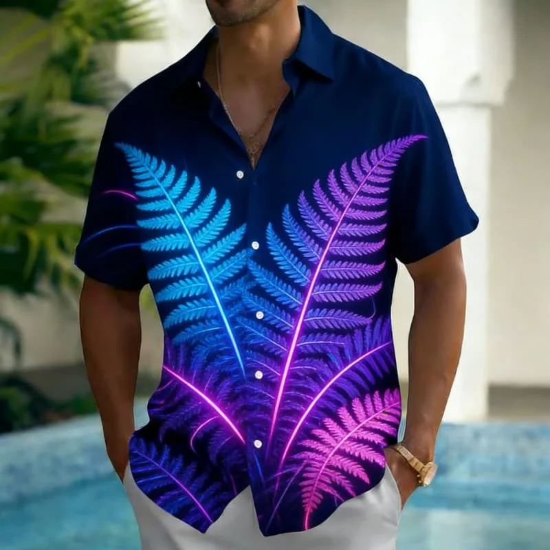 

Men's Stylish Exquisite Neon Tropical Print Short Sleeve Shirt Casual Fashion For Daily Vacation And Beach Outfits