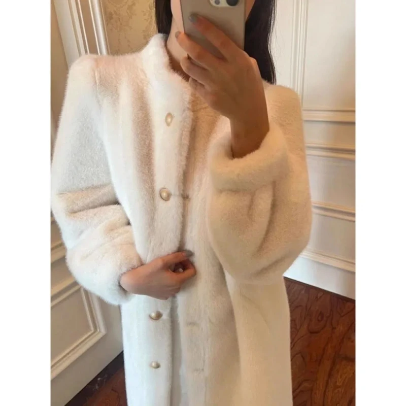 Fur Coat Women's New Retro Plus Cotton Thick Long Style High-end and Environmentally Friendly Fur Stand Up Collar Coat