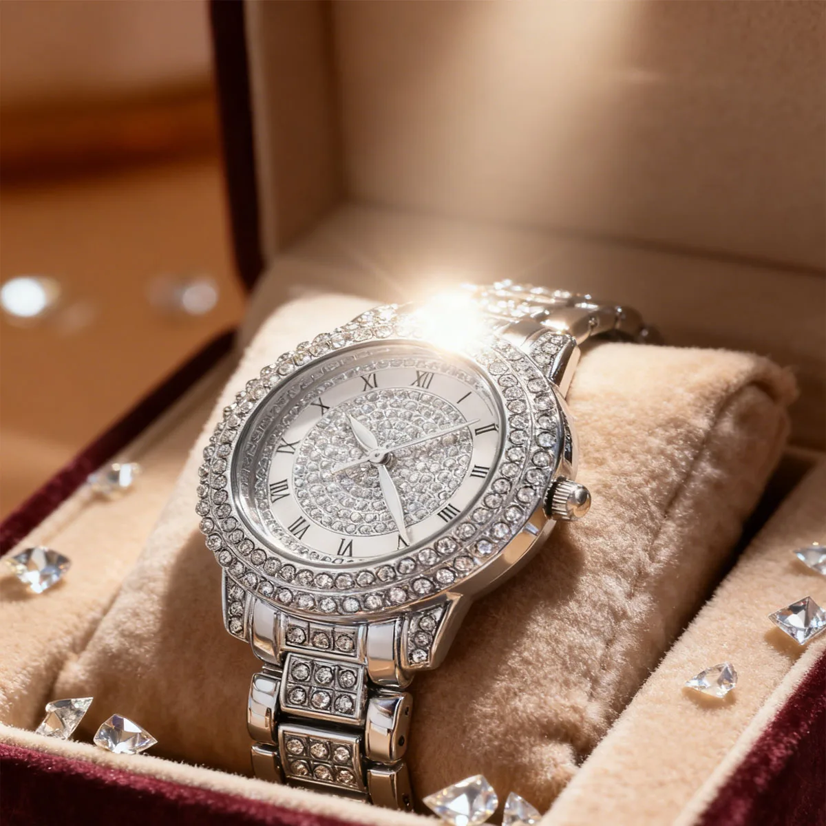 1pc-Roman Patterned Women's Quartz Watch, Women's Watch, Starry Sky Bracelet, Quartz Watch