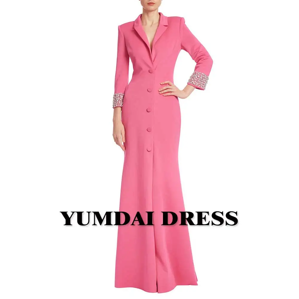 YUMDAI Coat Dress Floor Length Long Sleeve V Neck Luxury Party Evening Dress 2024 Dubai Special Occasion Formal Guest Dress