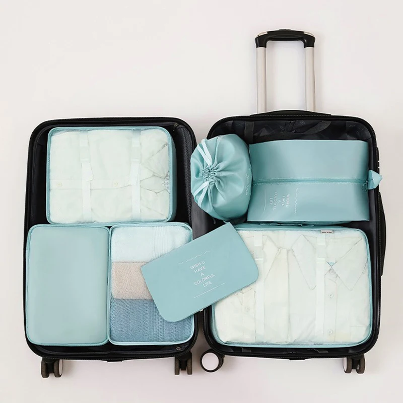 Conjunto de cubos de embalagem de 7 peças para organizador de bagagem resistente de viagem com bolsa de higiene pessoal, presente perfeito para itens essenciais de viagem!