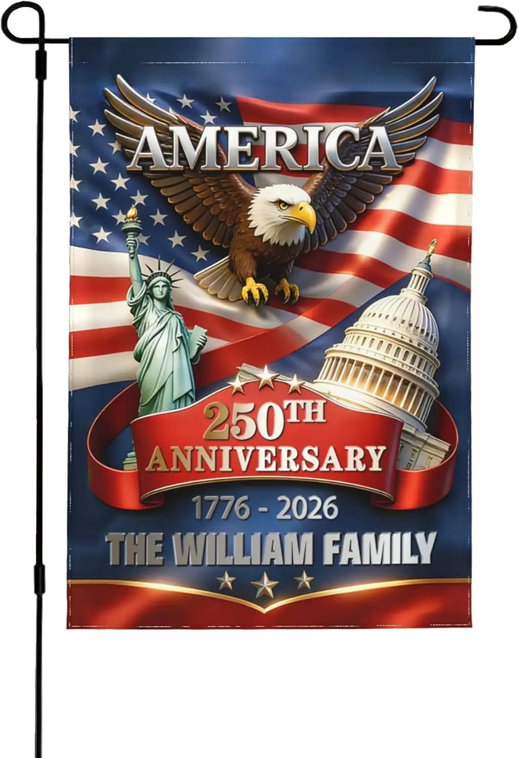 Personalized 250th Anniversary USA Garden Flag, Custom Patriotic Eagle Banner with Family Name, Patriotic Decor 4th of July  AAS