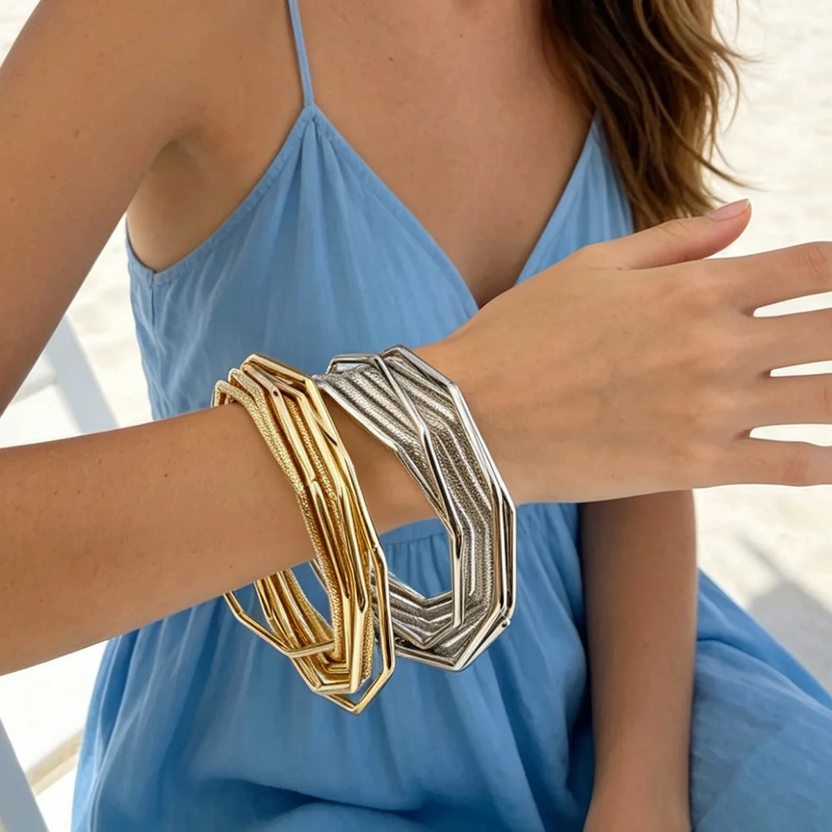 Docona Minimalist Metal Bracelet with Irregular Geometric Shapes Suitable for Women's Daily Party Jewelry Gifts