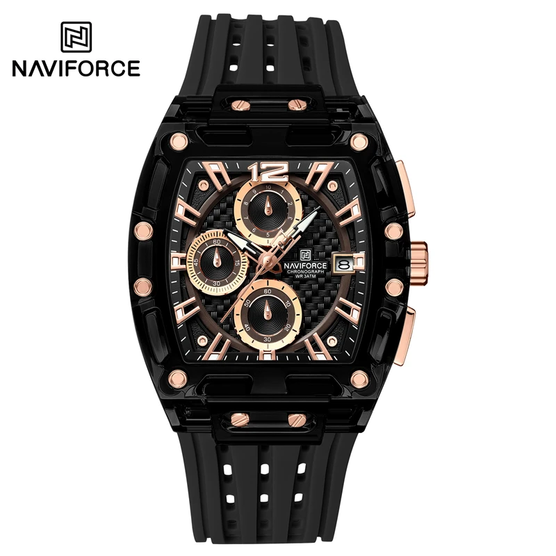 NAVIFORCE 7105 Fashion Chronograph Multi Functional Quartz Watch Sport 5ATM Waterproof Silicone Men's Watch Relogios Masculino
