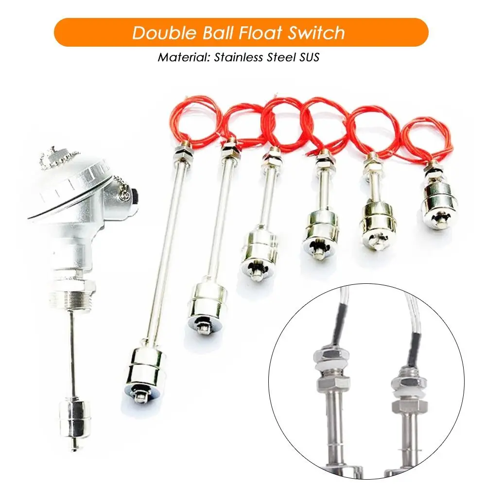 Precision 45-250mm Double Ball Float Switch Float Switch Stainless Steel Tank Pool Flow Sensors Tank Liquid Water Level Sensor
