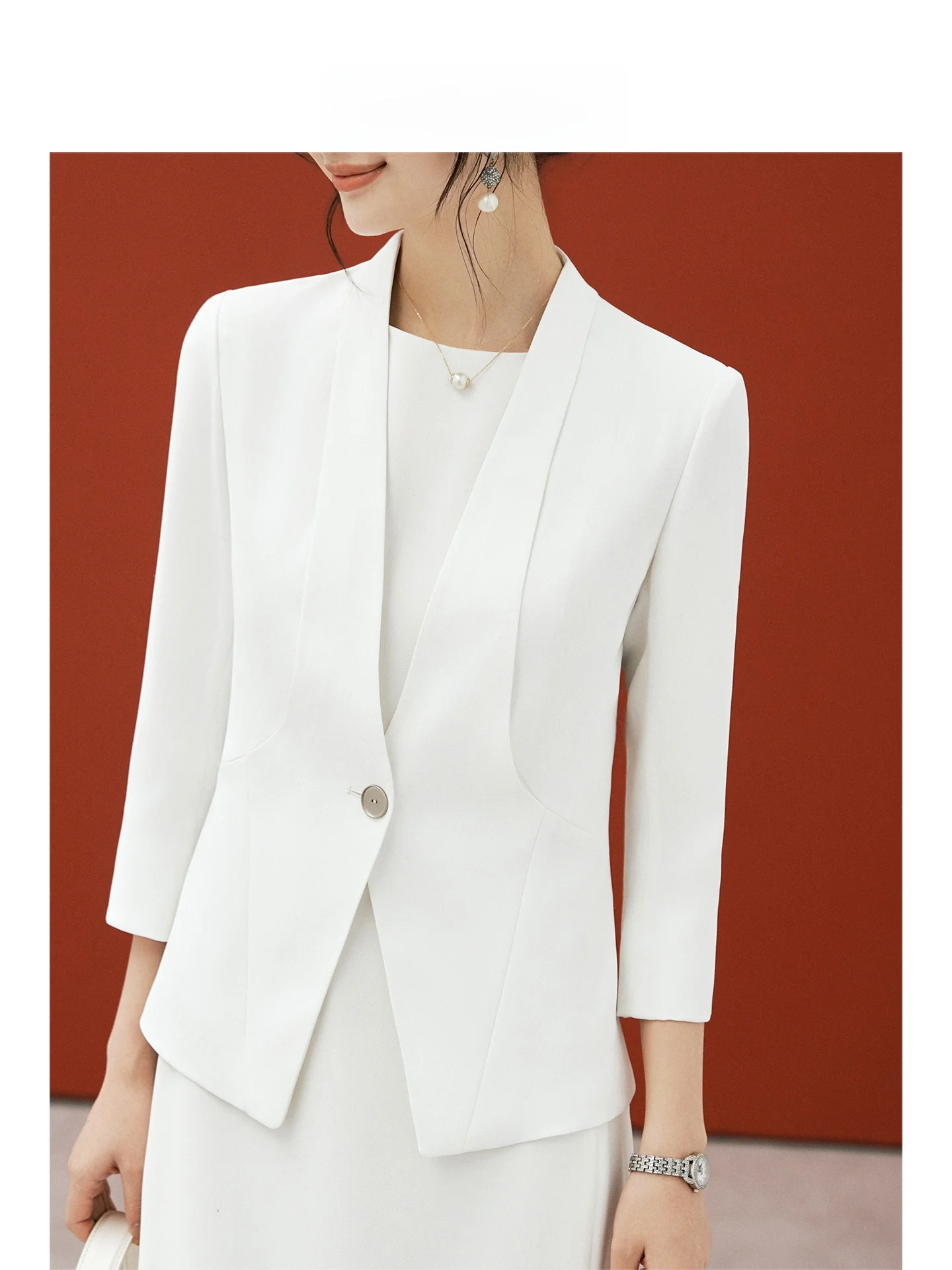 

Elegant Short Suit Jacket for Women Minimalist Acetate Spring Summer Professional High Waist Type OFFIY Intellectual Ladies