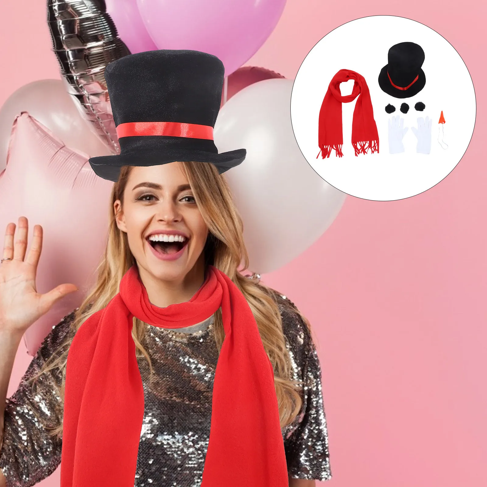 

1Set Snowman Costume Kit Christmas Winter Frosty Snowman Hat Scarf Pom Pom Balls Holiday Cosplay Dress Up Christmas Party Favor