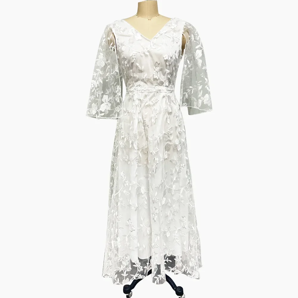 Deep V-neck Maxi Dress for Women Spring Summer Women Wedding Dresses Lace Backless Evening Dresses Elegance Formal Prom Gowns