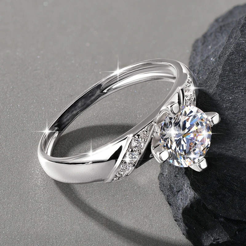 14K Vergoldeter CZ Labor-Diamant Versprechen-Ring 7mm Rundschliff Kubischer Zirkonia Hochzeits-Verlobungsringe für Frauen – Detail 13