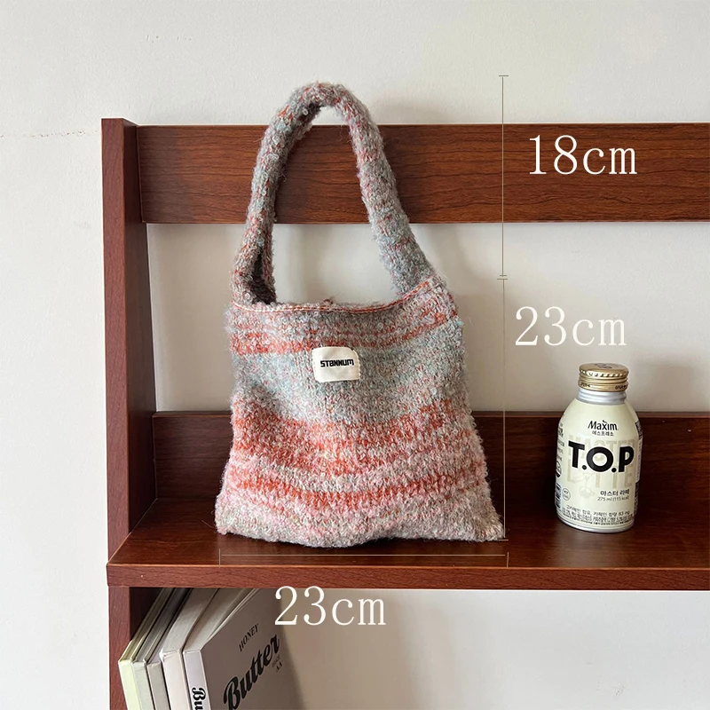 Korean Casual Colorful Crochet Women Shoulder Bags Handmade Knitted Cute Tote Bag Woolen Woven Lady Handbags Shopper Purse