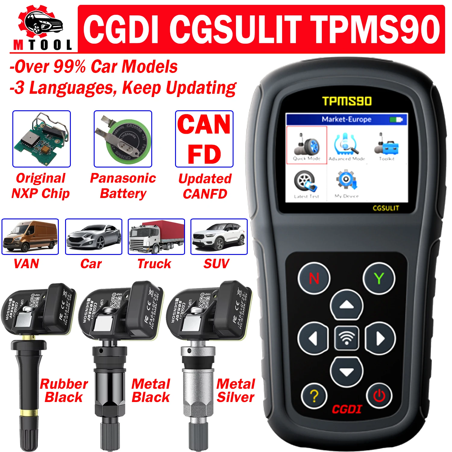 

CGDI CGSULIT TPMS90 Tire Pressure Detector with TS01 Sensor TPMS Tire Repair Tool Activation Programming Learning WIFI USB Updat