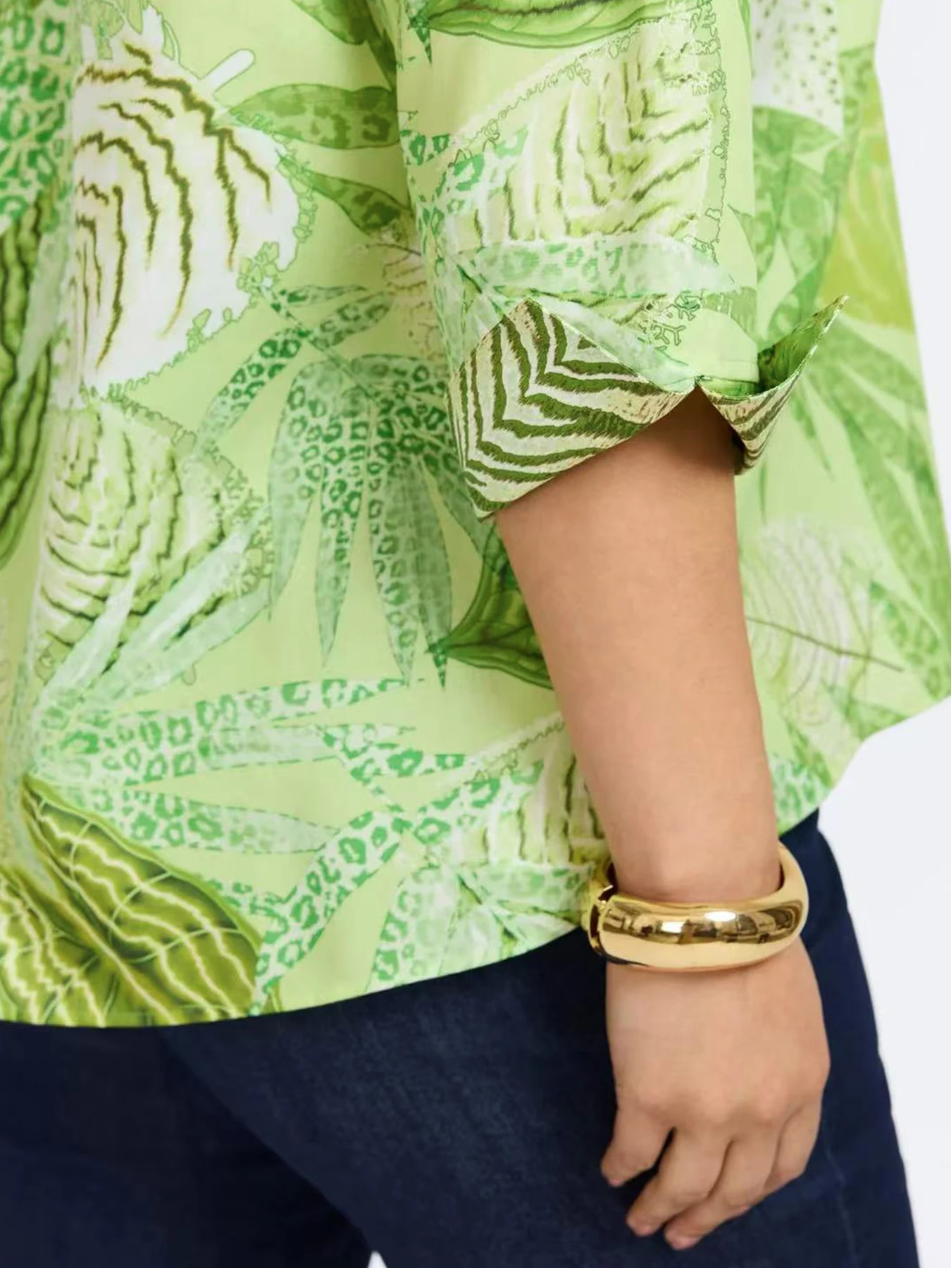 

Женская свободная рубашка больших размеров на весну и осень с принтом листьев джунглей, легкая и удобная, предназначенная для повседневной носки