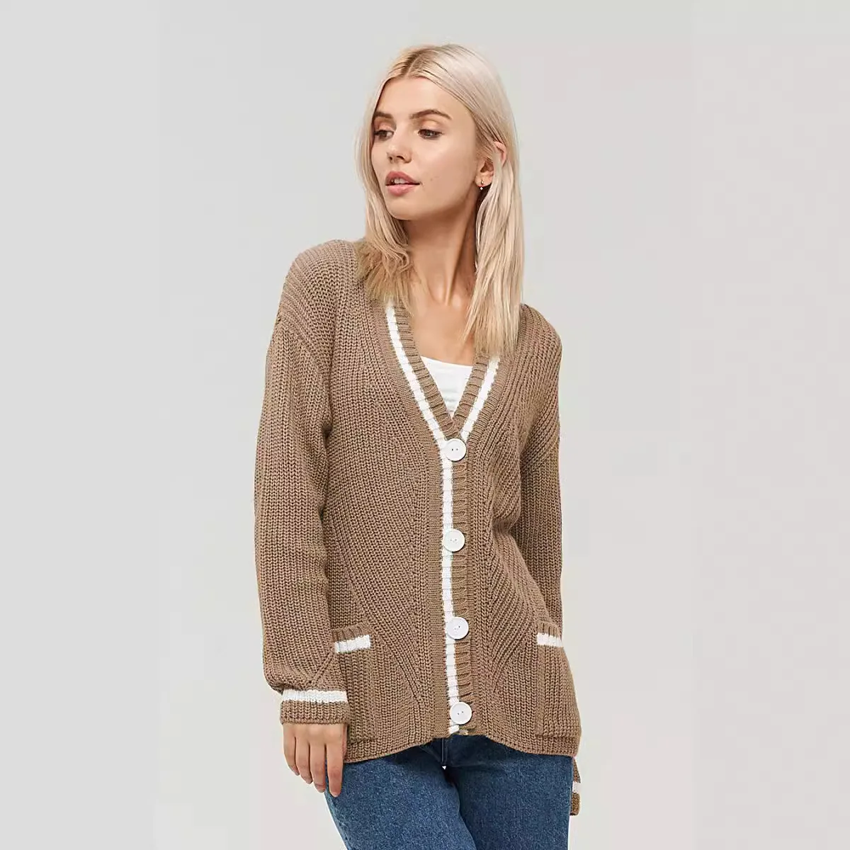 

Faionable V-Ne вязаный кардиган-свитер для женщин с kets ort Верхняя одежда Свободный крой Цветной дизайн Blo Design